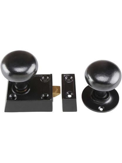 Small Cast Iron Rim Latch Set with Round Iron Knobs.